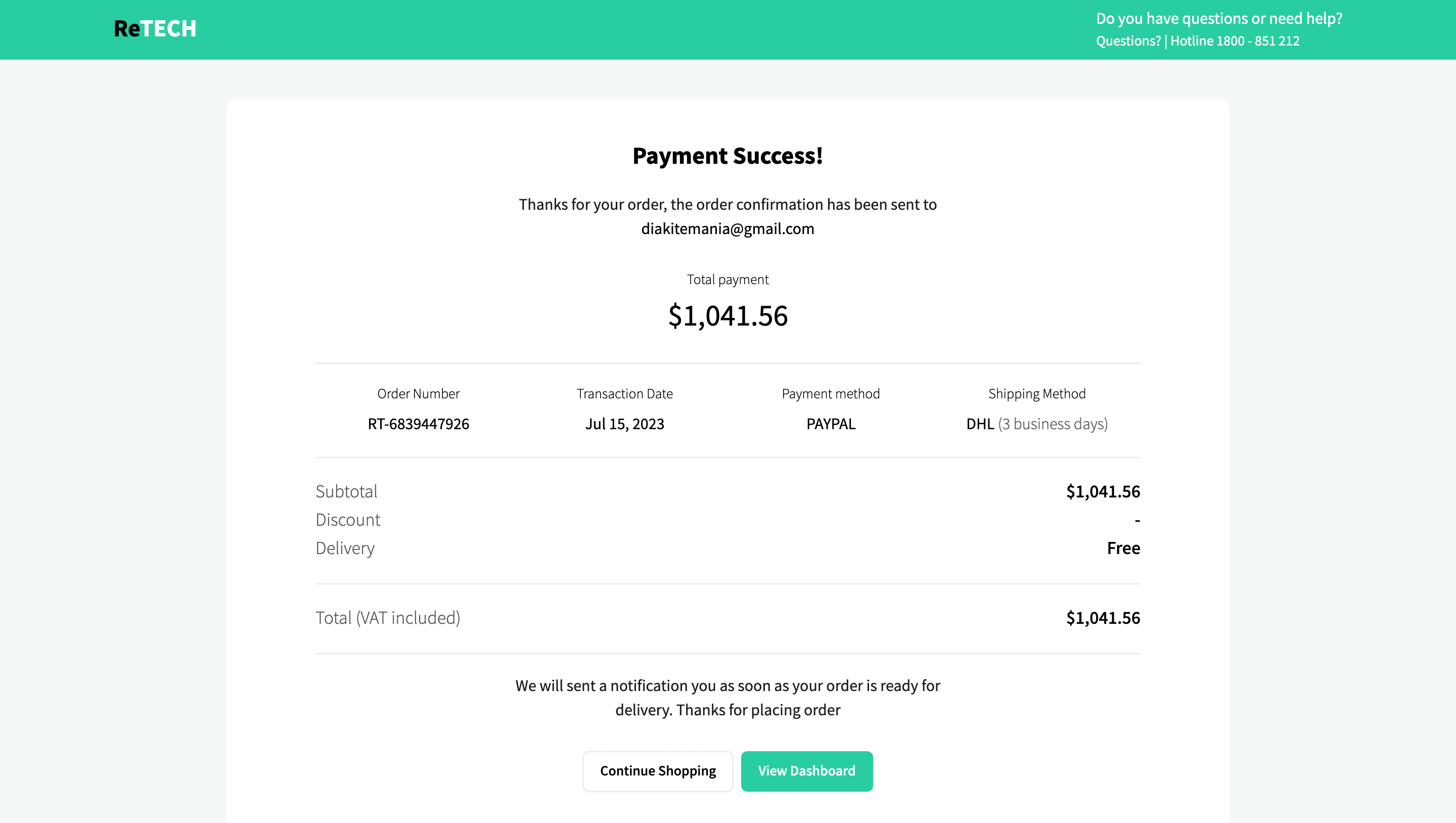 Payment success